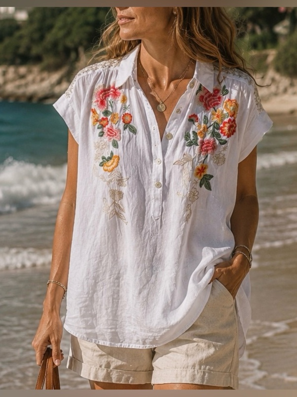 Karyn Seo Embroidered Cotton Blouse | NWT | Size Small | White Floral Boho